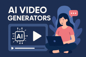 Illustration showing AI tools helping a content creator work efficiently on digital platforms