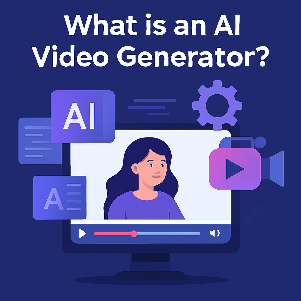 Top AI Video Generators in 2025 for Content Creators Illustration of a person using an AI video generator with icons representing video editing and AI features.