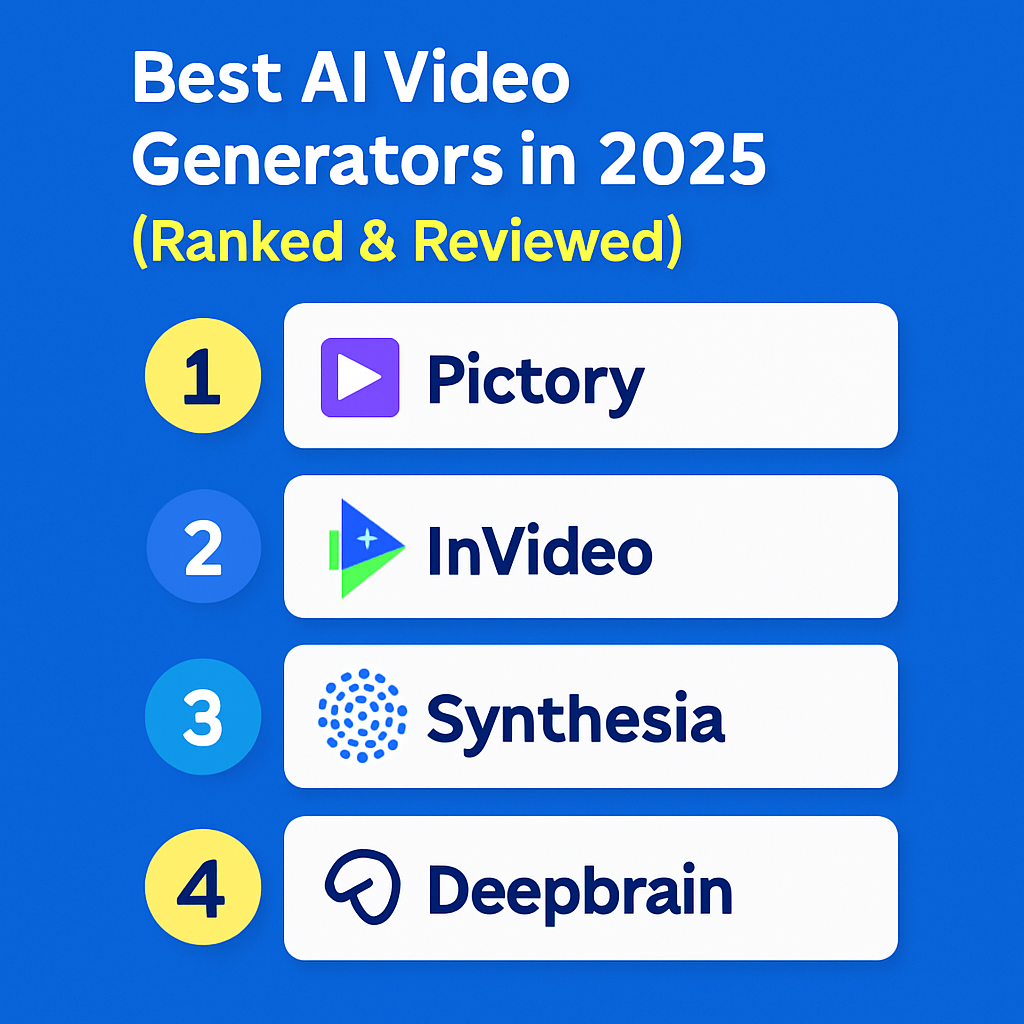 Top AI Video Generators in 2025 for Content Creators Infographic ranking the best AI video generators of 2025 with logos and feature highlights.