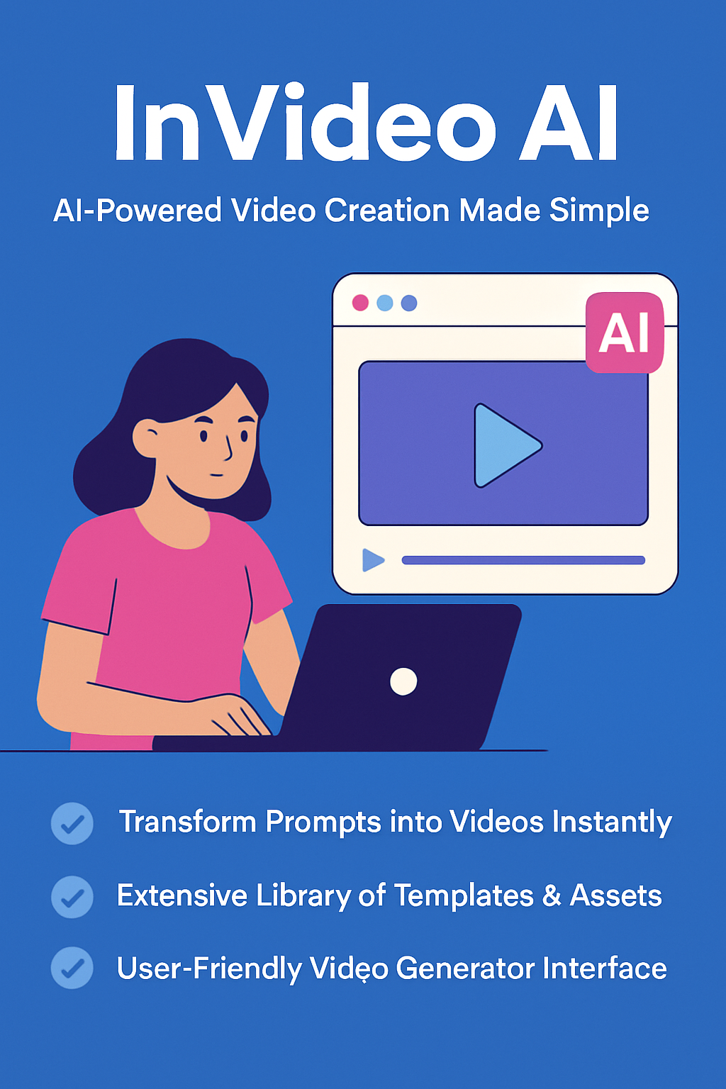 Top AI Video Generators in 2025 for Content Creators Infographic of InVideo AI highlighting its features like text-to-video, templates, and voiceover.