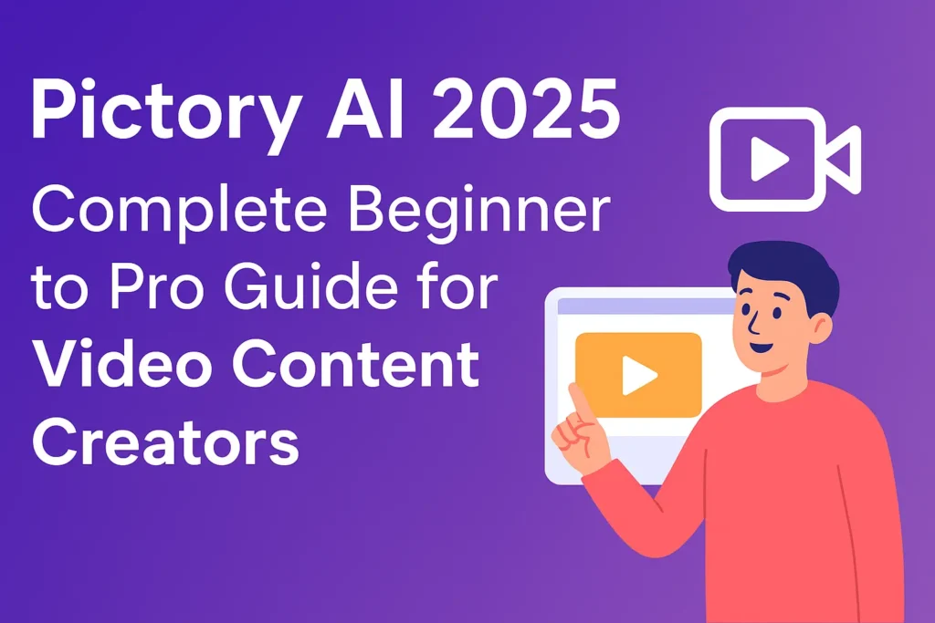 Digital illustration of Pictory AI 2025 showcasing AI-powered video editing and content creation tools for beginners to pro video creators.