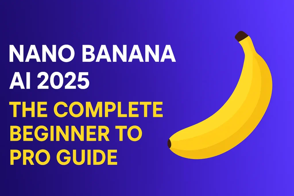 Nano Banana AI 2025 blog cover with banana and futuristic AI circuit design.
