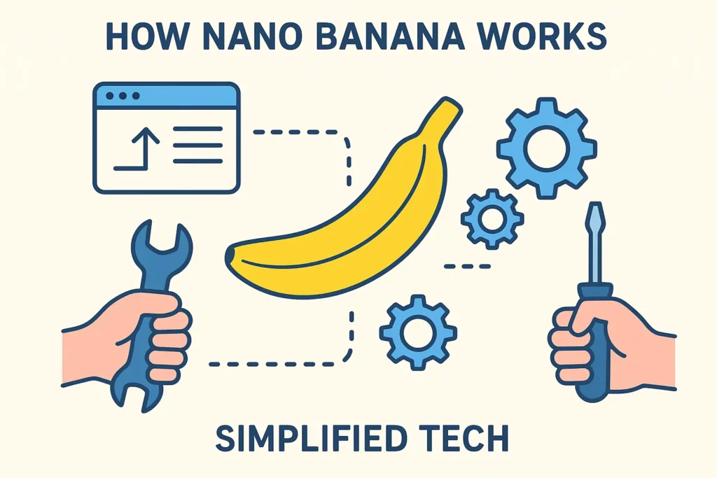 Infographic showing simplified technology workflow of Nano Banana AI in 2025.