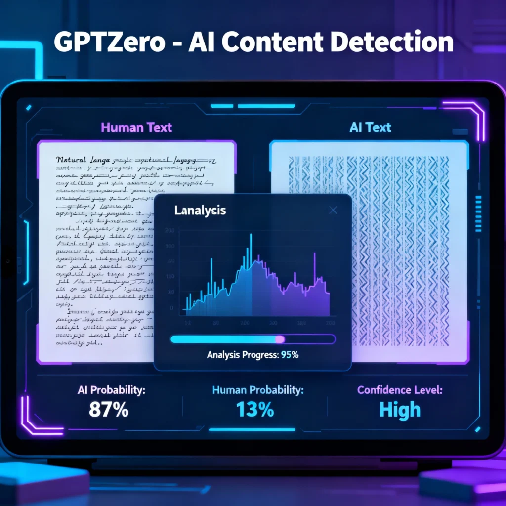 GPTZero digital interface analyzing and detecting AI-generated text