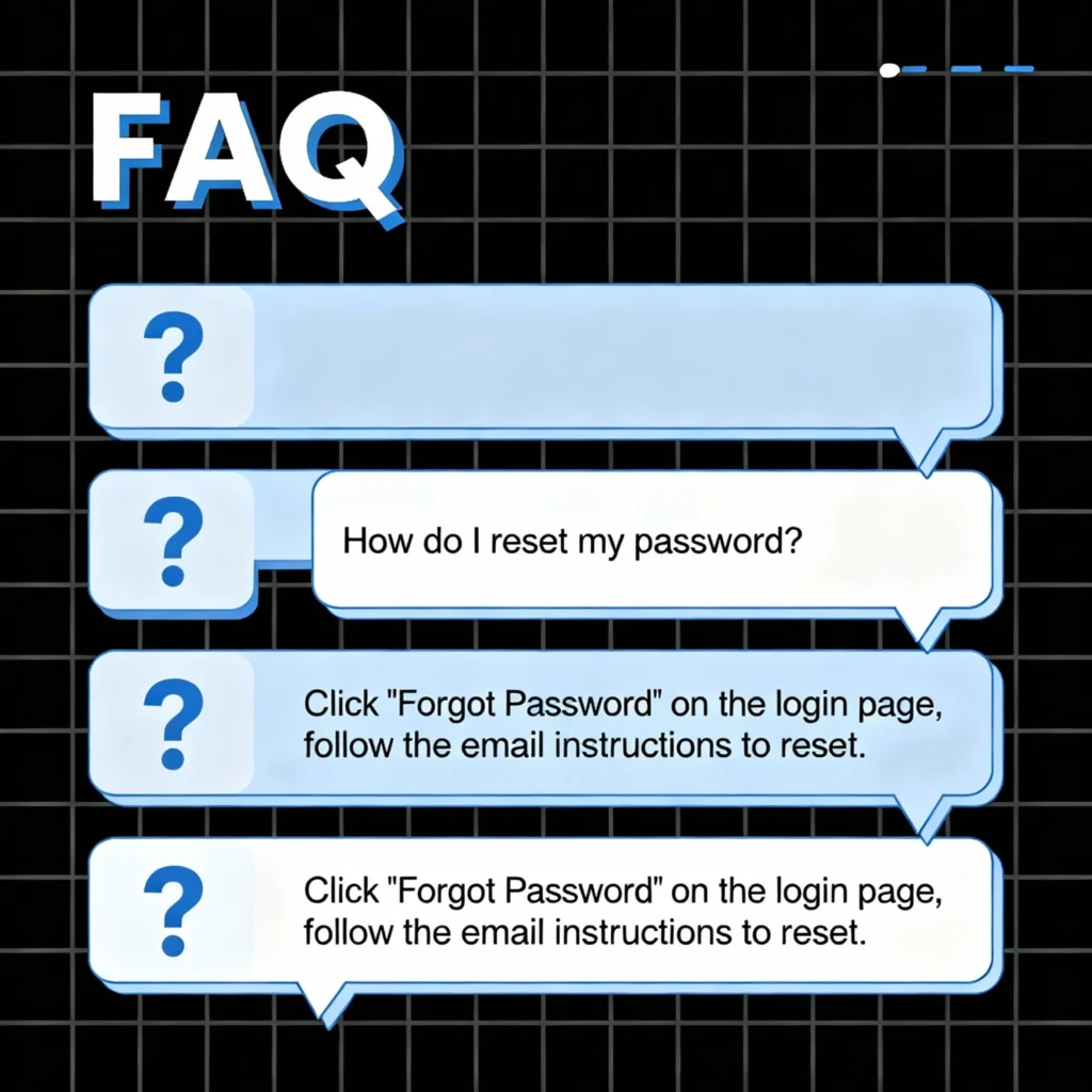 Illustration with speech bubbles, question marks, and chat bubbles representing the FAQ section in a contemporary design style