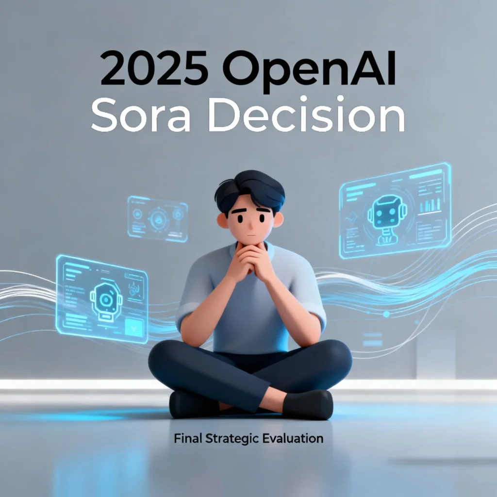 OpenAI Sora 2025 – Complete Beginner to Pro Guide Person contemplating use of OpenAI Sora in 2025 with futuristic AI digital elements symbolizing decision-making process