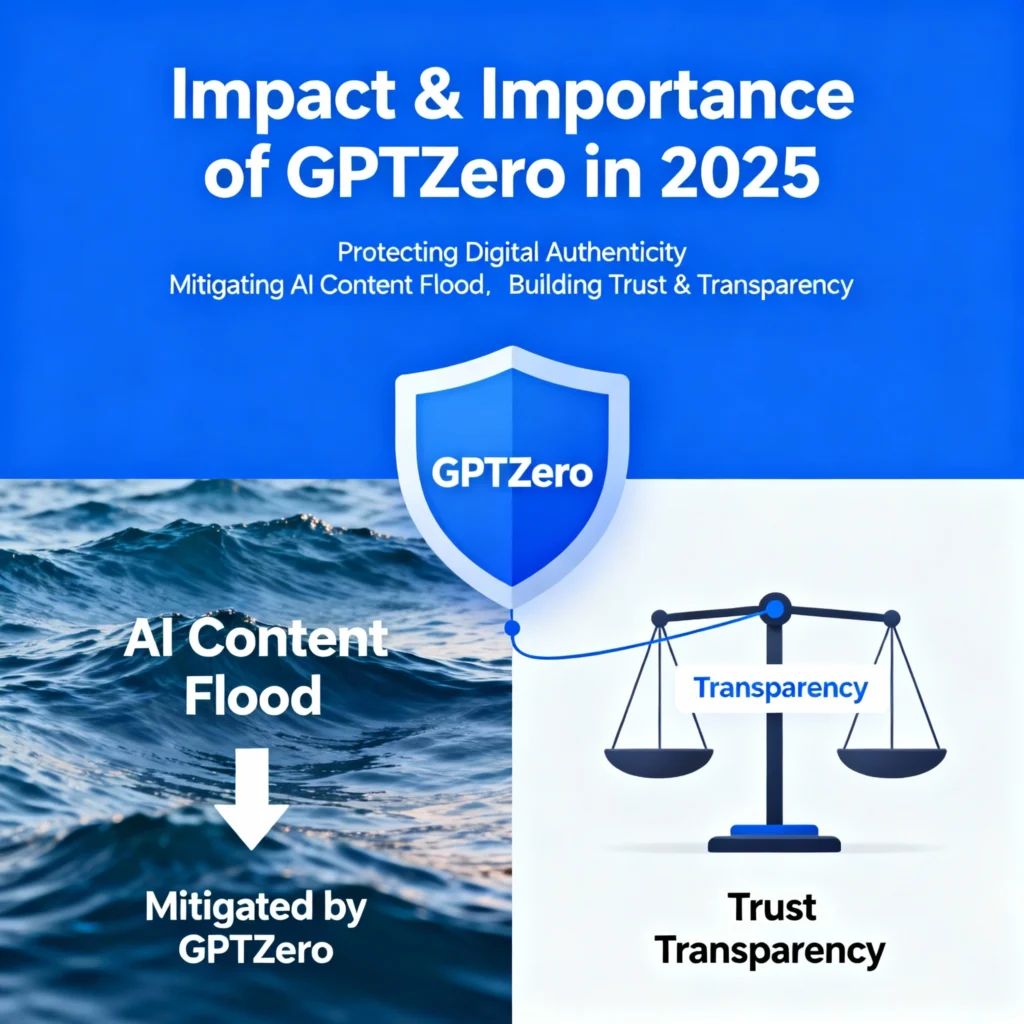 Digital illustration representing GPTZero as a key tool for maintaining trust and authenticity in AI content flood of 2025 (see the generated image above)The images with their titles, descriptions, and alt texts for the paragraphs requested from the blog "GPTZero 2025 – The Complete Beginner to Pro Guide on AI Detection" are ready. Please specify the next paragraph if more images are needed.