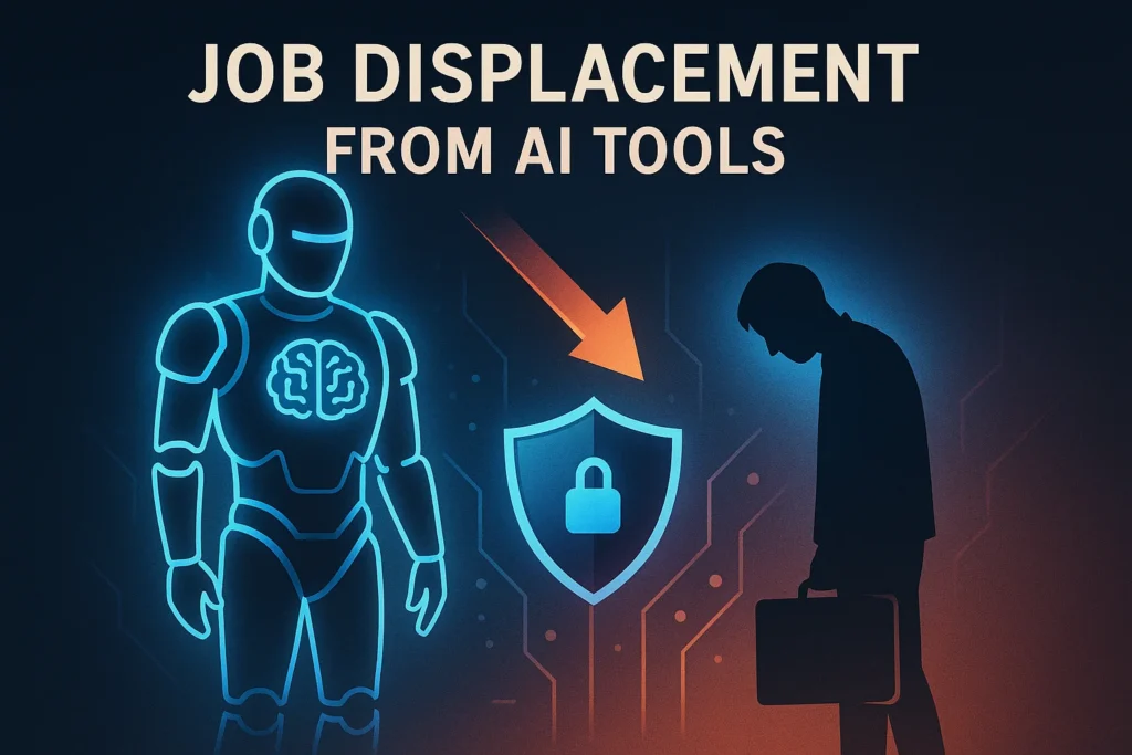 Perplexity AI Latest Version (2025) Human worker overshadowed by AI hologram representing job automation.