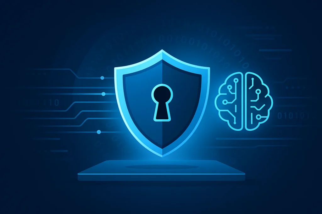 Perplexity AI Latest Version (2025) AI security shield protecting user data from privacy threats.