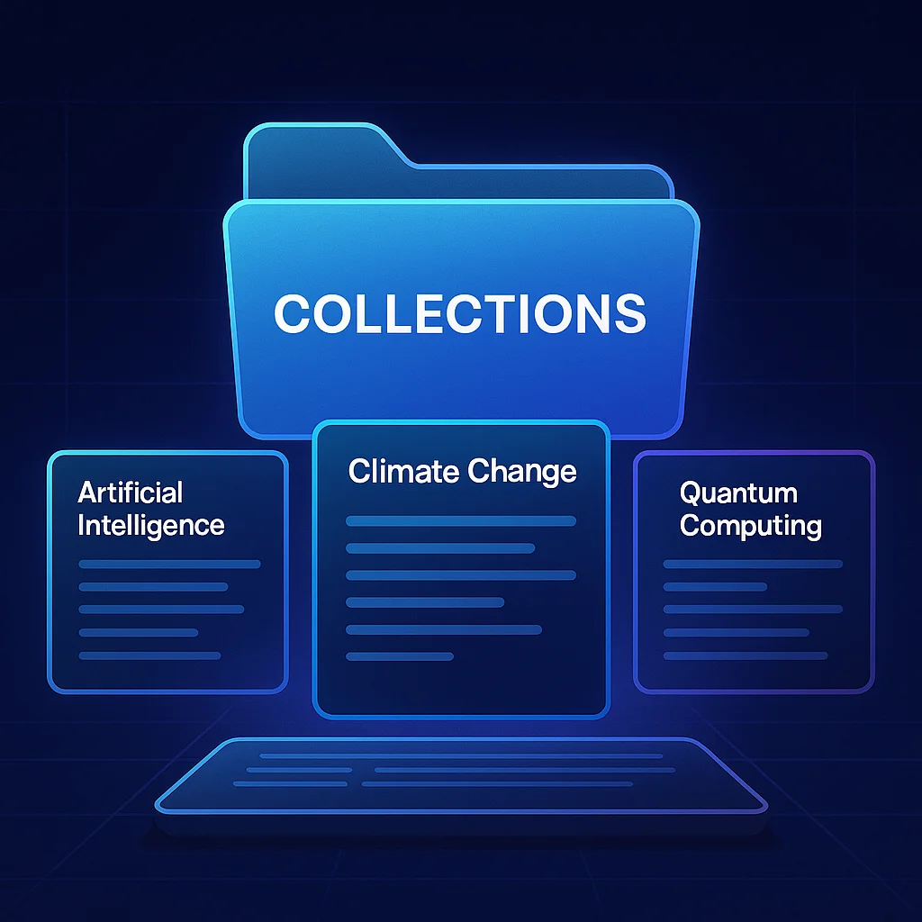 Perplexity AI Latest Version (2025) Organized AI collection folders containing research topics.