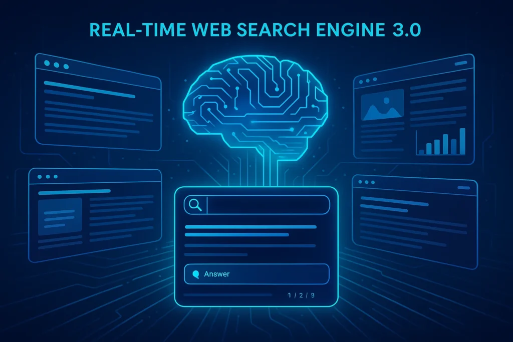 Perplexity AI Latest Version (2025) AI scanning live websites and news feeds to generate accurate answers.