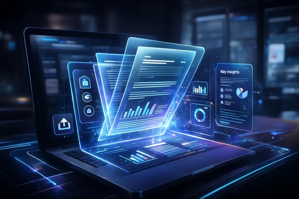 Perplexity AI Latest Version (2025) AI reading and summarizing large PDF document with smart insights.