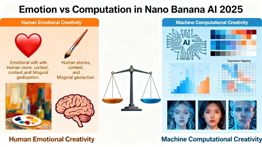 Split image showing human heart merging with AI circuit board symbolizing emotion vs logic.