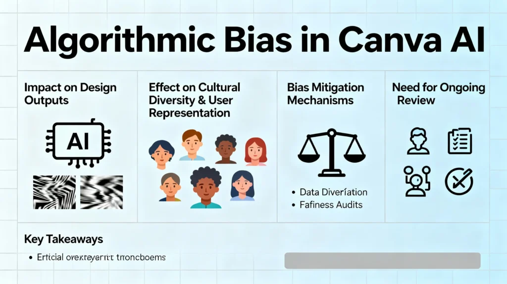 Diverse human faces connected with AI algorithm showing Canva’s cultural bias challenges.
