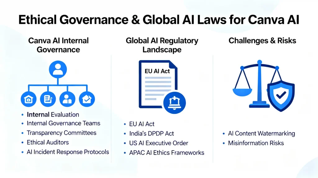 Ethical AI law scale balancing innovation and privacy for Canva AI users.