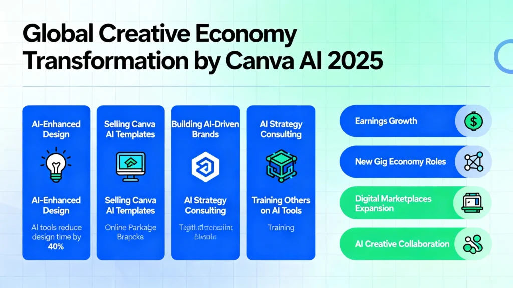 Global map showing AI-powered creative economy expansion with digital connections.
