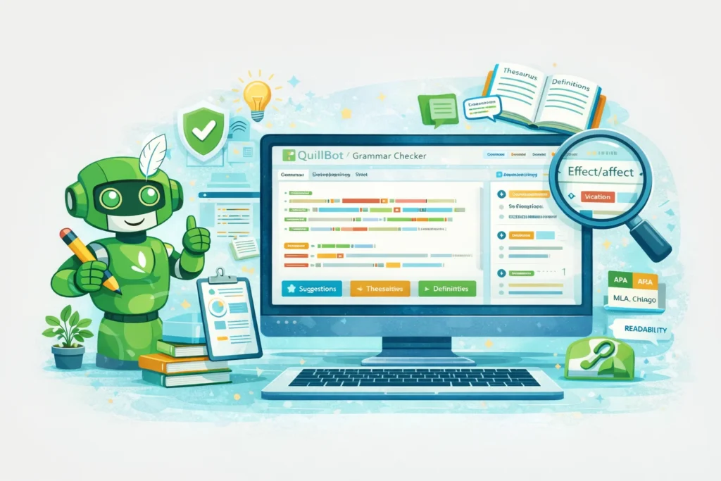 QuillBot grammar checker improving sentence quality.